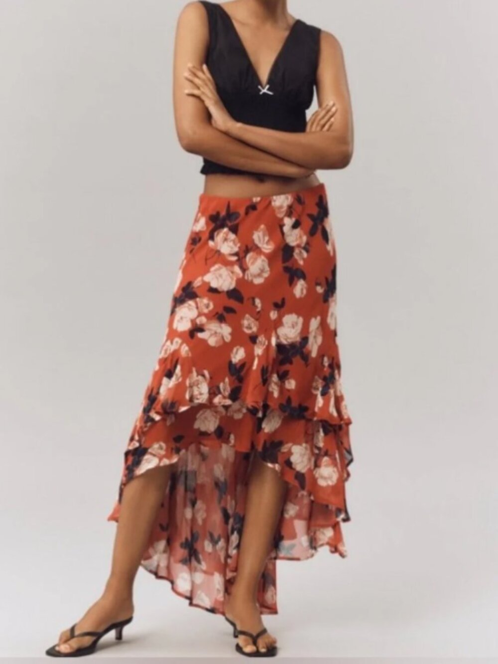 NWT Anthropologie Maeve:  Hi-Low Flowy Skirt, Size M, Red/Navy/Cream Floral